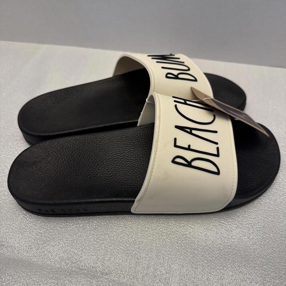 Rae Dunn Beach Bum Black & White Slip On Sandals NWT Size 10 - Picture 4 of 5